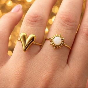 Set of Two Heart and Sun Ring Set